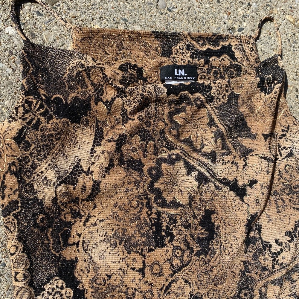 I.N. San Francisco tank top black and gold sparkley folded neck - Picture 2 of 8